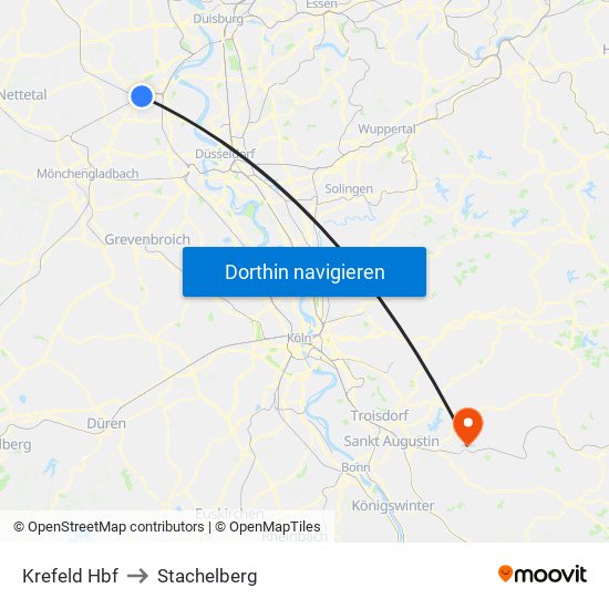 Krefeld Hbf to Stachelberg map