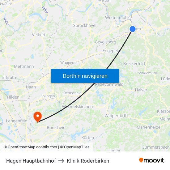 Hagen Hauptbahnhof to Klinik Roderbirken map