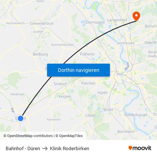 Bahnhof - Düren to Klinik Roderbirken map