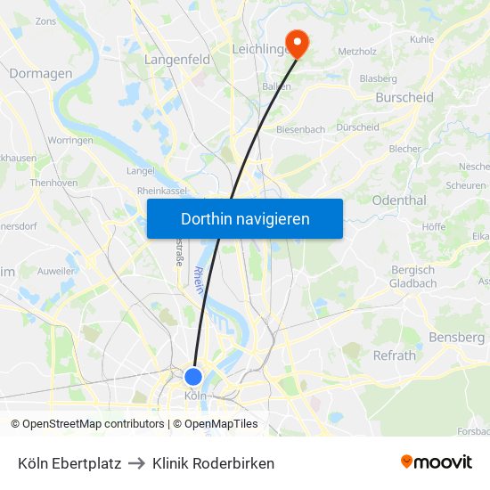 Köln Ebertplatz to Klinik Roderbirken map