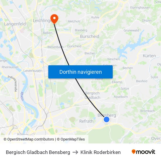Bergisch Gladbach Bensberg to Klinik Roderbirken map