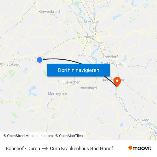 Bahnhof - Düren to Cura Krankenhaus Bad Honef map