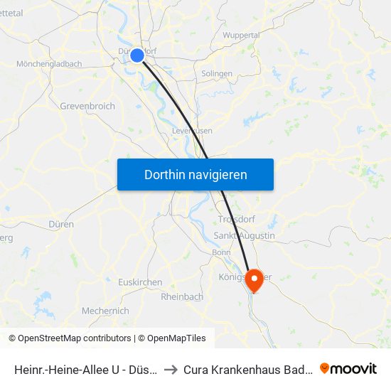 Heinr.-Heine-Allee U - Düsseldorf to Cura Krankenhaus Bad Honef map
