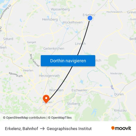 Erkelenz, Bahnhof to Geographisches Institut map