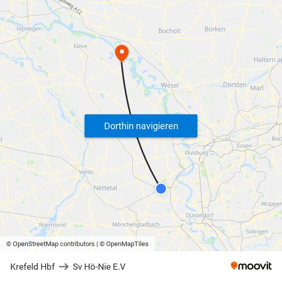 Krefeld Hbf to Sv Hö-Nie E.V map