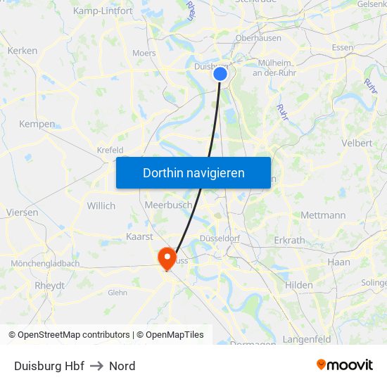 Duisburg Hbf to Nord map