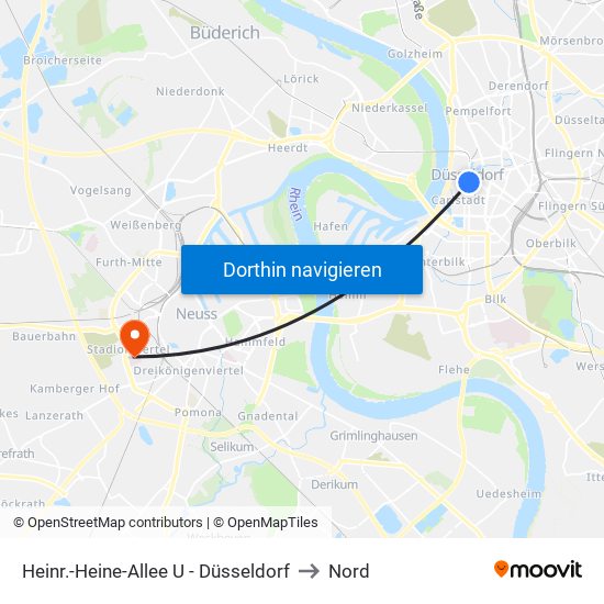 Heinr.-Heine-Allee U - Düsseldorf to Nord map