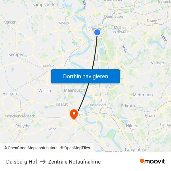 Duisburg Hbf to Zentrale Notaufnahme map