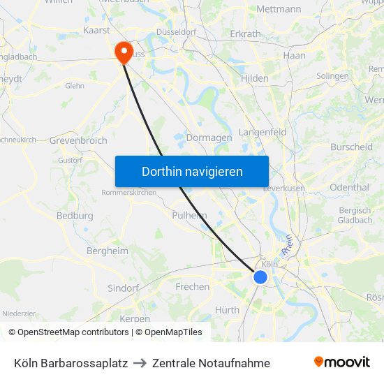 Köln Barbarossaplatz to Zentrale Notaufnahme map