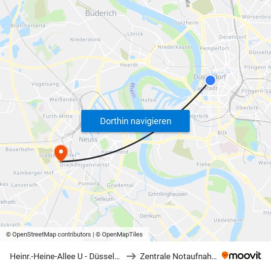 Heinr.-Heine-Allee U - Düsseldorf to Zentrale Notaufnahme map