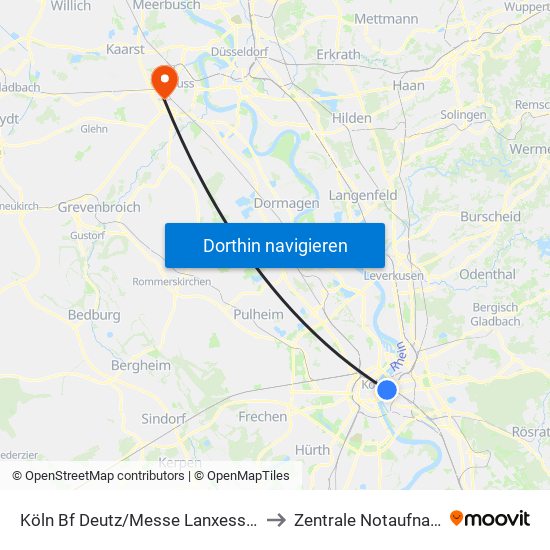 Köln Bf Deutz/Messe Lanxess Arena to Zentrale Notaufnahme map
