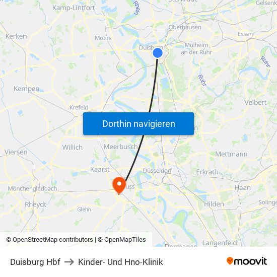 Duisburg Hbf to Kinder- Und Hno-Klinik map