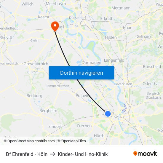 Bf Ehrenfeld - Köln to Kinder- Und Hno-Klinik map