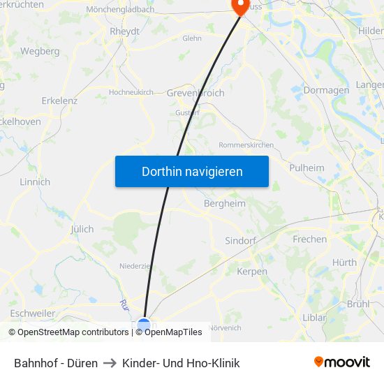 Bahnhof - Düren to Kinder- Und Hno-Klinik map