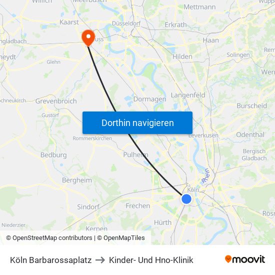 Köln Barbarossaplatz to Kinder- Und Hno-Klinik map