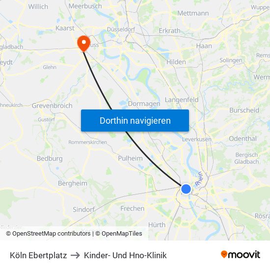 Köln Ebertplatz to Kinder- Und Hno-Klinik map