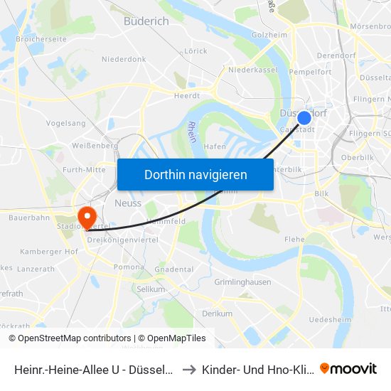 Heinr.-Heine-Allee U - Düsseldorf to Kinder- Und Hno-Klinik map