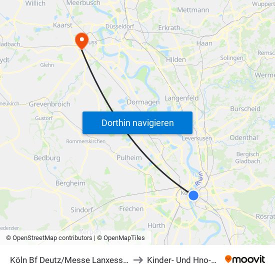 Köln Bf Deutz/Messe Lanxess Arena to Kinder- Und Hno-Klinik map