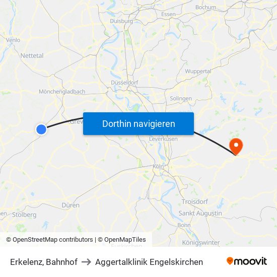 Erkelenz, Bahnhof to Aggertalklinik Engelskirchen map