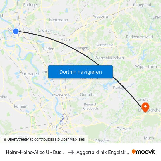 Heinr.-Heine-Allee U - Düsseldorf to Aggertalklinik Engelskirchen map