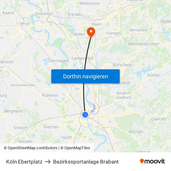 Köln Ebertplatz to Bezirkssportanlage Brabant map