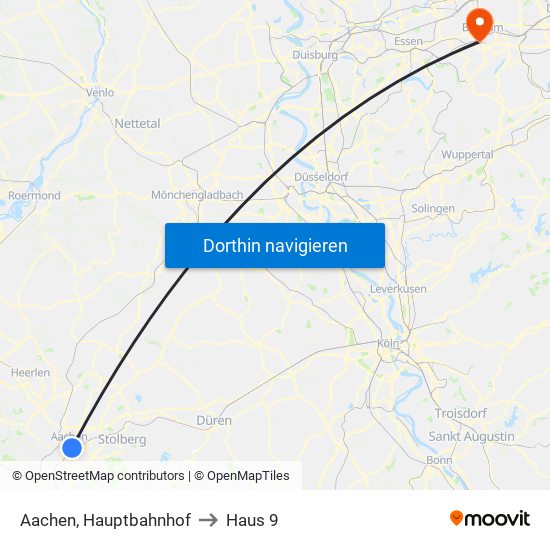 Aachen, Hauptbahnhof to Haus 9 map