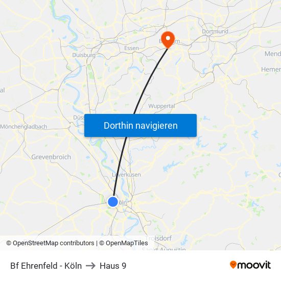 Bf Ehrenfeld - Köln to Haus 9 map