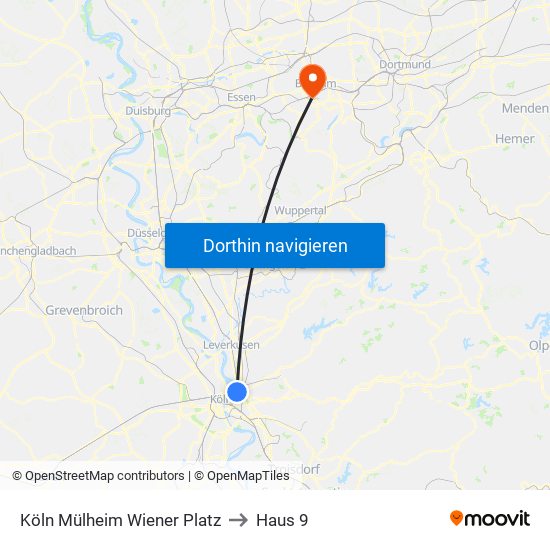 Köln Mülheim Wiener Platz to Haus 9 map