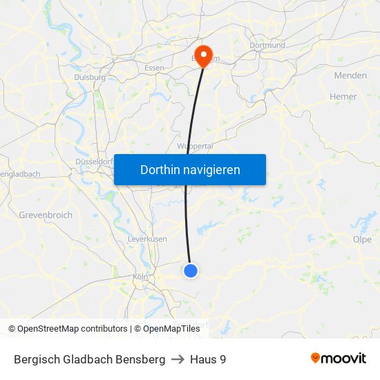 Bergisch Gladbach Bensberg to Haus 9 map