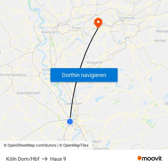 Köln Dom/Hbf to Haus 9 map