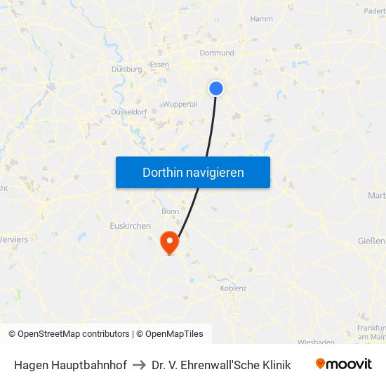 Hagen Hauptbahnhof to Dr. V. Ehrenwall'Sche Klinik map