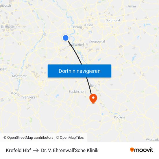 Krefeld Hbf to Dr. V. Ehrenwall'Sche Klinik map