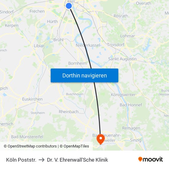 Köln Poststr. to Dr. V. Ehrenwall'Sche Klinik map