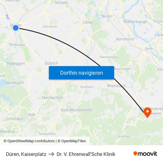 Düren, Kaiserplatz to Dr. V. Ehrenwall'Sche Klinik map