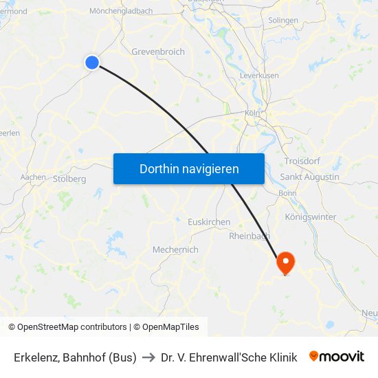 Erkelenz, Bahnhof (Bus) to Dr. V. Ehrenwall'Sche Klinik map