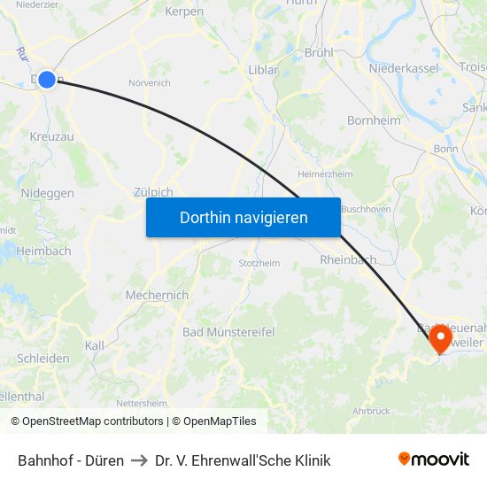 Bahnhof - Düren to Dr. V. Ehrenwall'Sche Klinik map