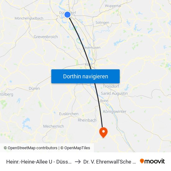 Heinr.-Heine-Allee U - Düsseldorf to Dr. V. Ehrenwall'Sche Klinik map