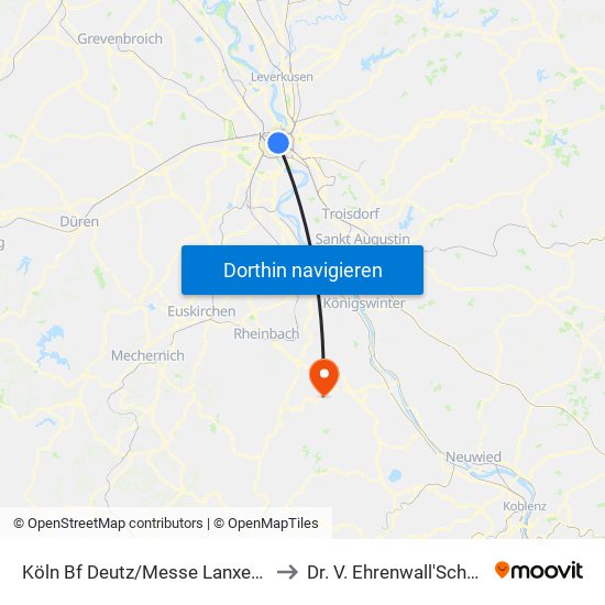 Köln Bf Deutz/Messe Lanxess Arena to Dr. V. Ehrenwall'Sche Klinik map