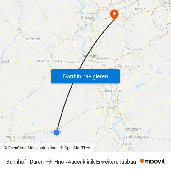 Bahnhof - Düren to Hno- / Augenklinik Erweiterungsbau map