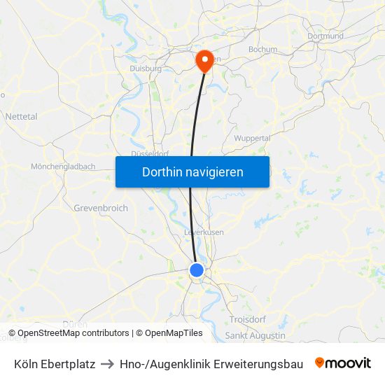 Köln Ebertplatz to Hno- / Augenklinik Erweiterungsbau map