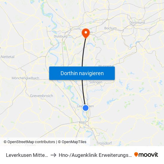 Leverkusen Mitte Bf to Hno- / Augenklinik Erweiterungsbau map
