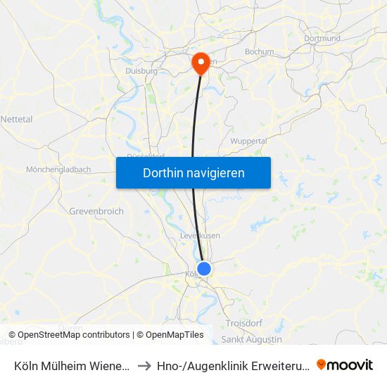 Köln Mülheim Wiener Platz to Hno- / Augenklinik Erweiterungsbau map