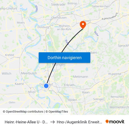 Heinr.-Heine-Allee U - Düsseldorf to Hno- / Augenklinik Erweiterungsbau map