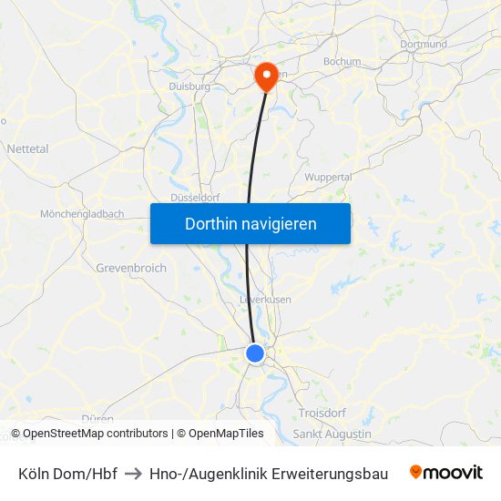 Köln Dom/Hbf to Hno- / Augenklinik Erweiterungsbau map