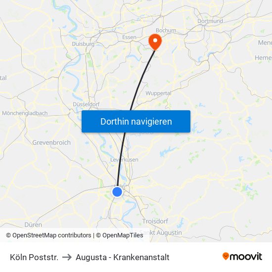 Köln Poststr. to Augusta - Krankenanstalt map