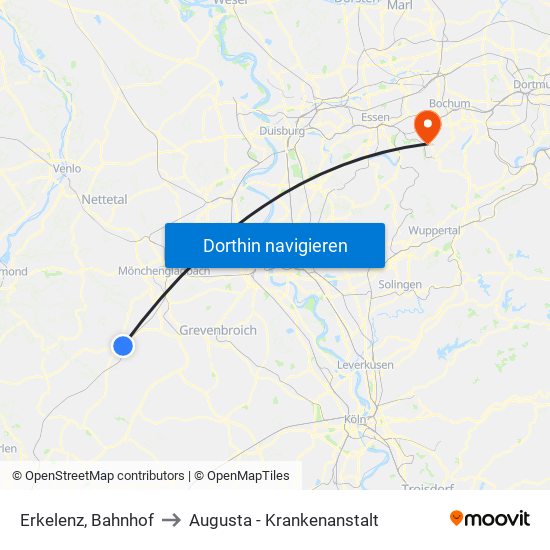 Erkelenz, Bahnhof to Augusta - Krankenanstalt map