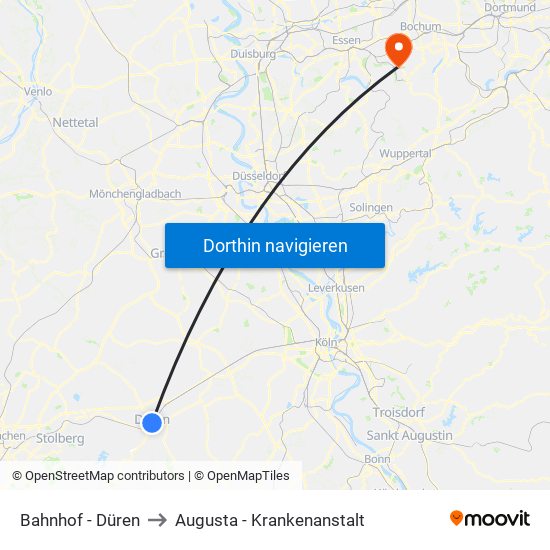 Bahnhof - Düren to Augusta - Krankenanstalt map