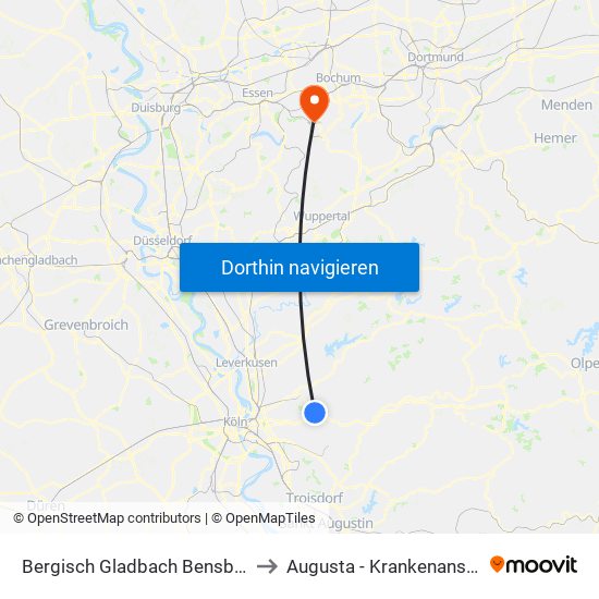 Bergisch Gladbach Bensberg to Augusta - Krankenanstalt map