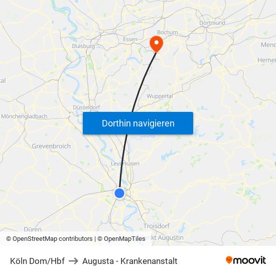 Köln Dom/Hbf to Augusta - Krankenanstalt map