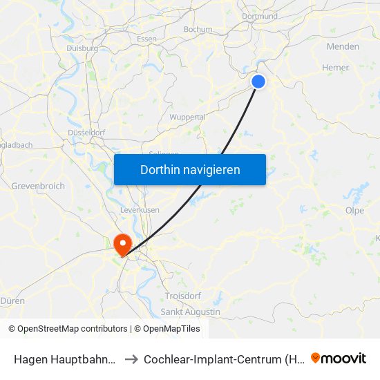 Hagen Hauptbahnhof to Cochlear-Implant-Centrum (Hno) map